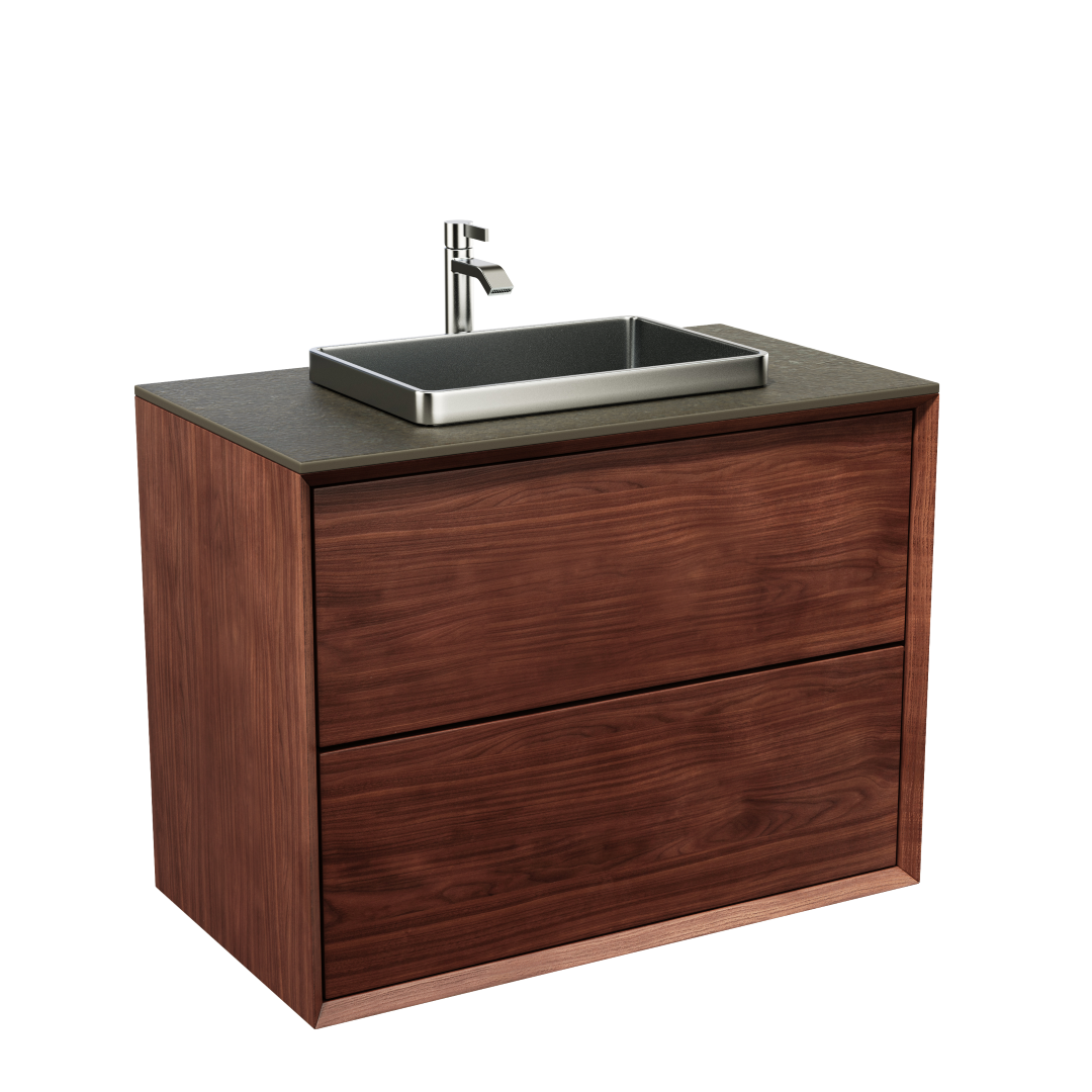 Vaskeskab 80 cm i massiv valnød – smart opbevaring & tidløst design – IW80