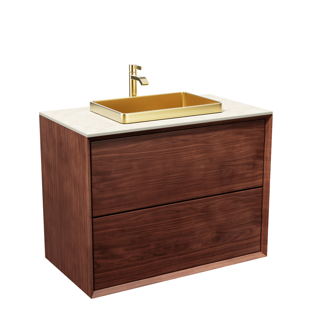 Vaskeskab 80 cm i massiv valnød – smart opbevaring & tidløst design – IW80