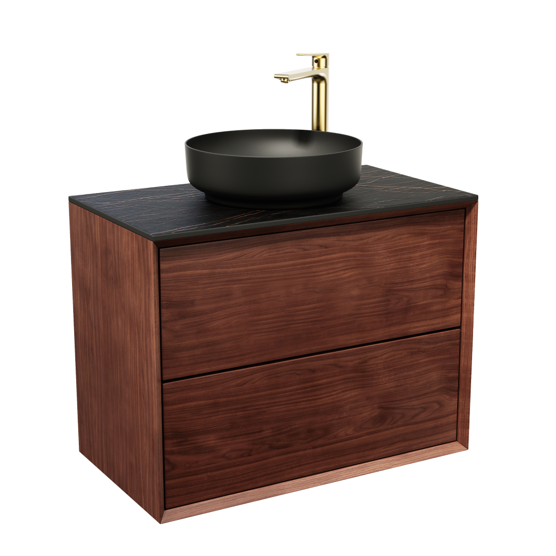 Vaskeskab 80 cm i massiv valnød – smart opbevaring & tidløst design – IW80