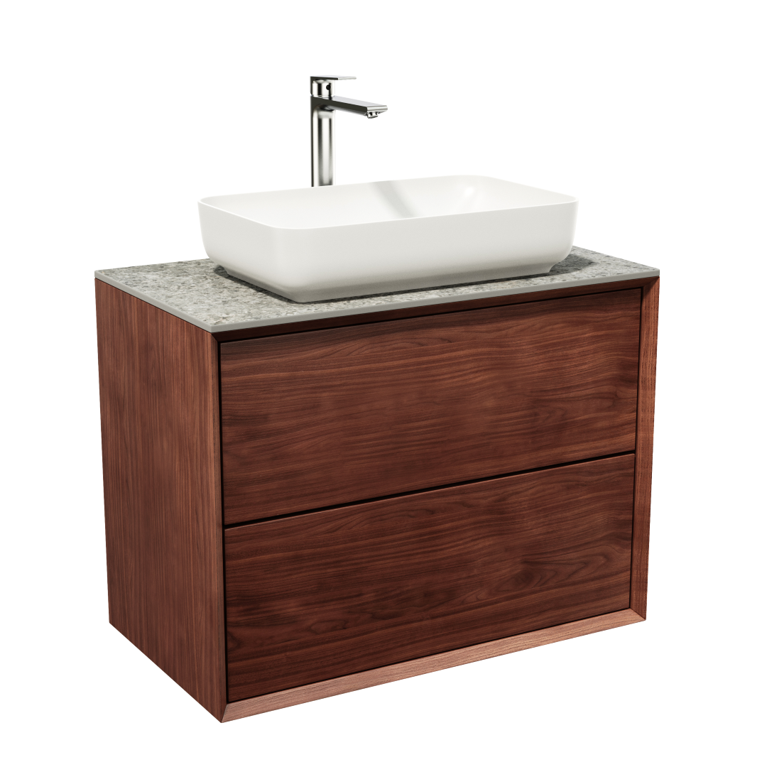 Vaskeskab 80 cm i massiv valnød – smart opbevaring & tidløst design – IW80