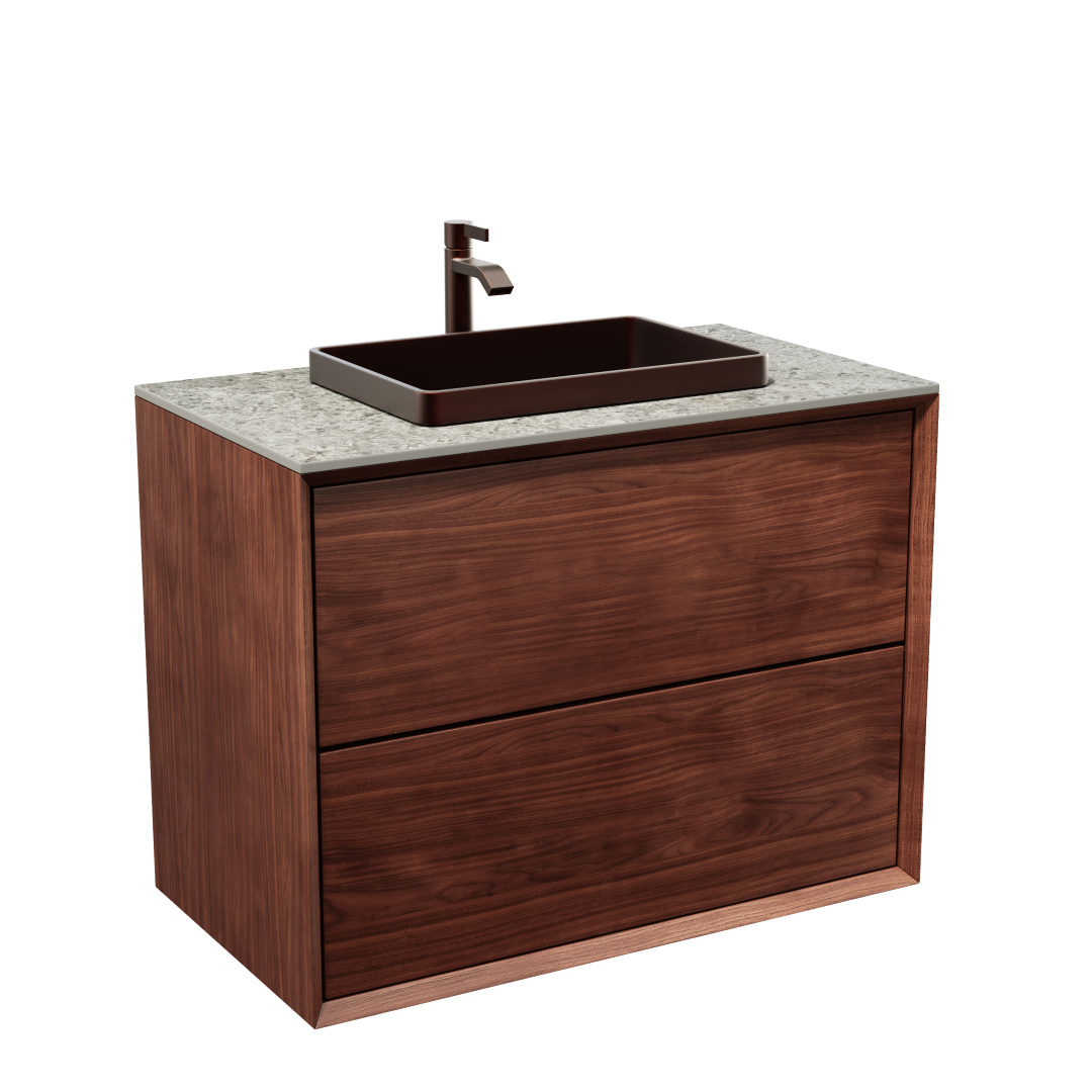 Kommod Massiv Valnöt 80 cm - IW80 + Nedsänkt tvättställ från Tapwell