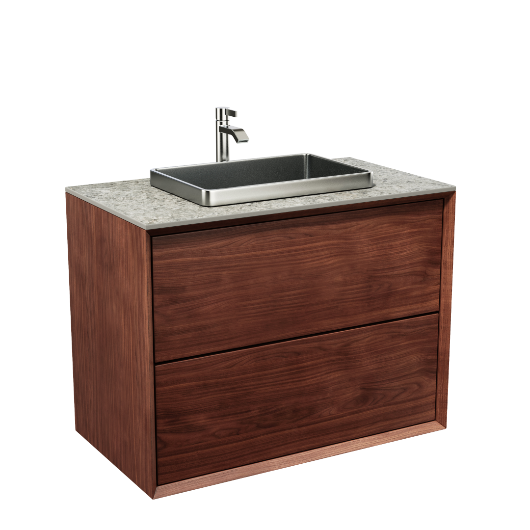 Vaskeskab 80 cm i massiv valnød – smart opbevaring & tidløst design – IW80