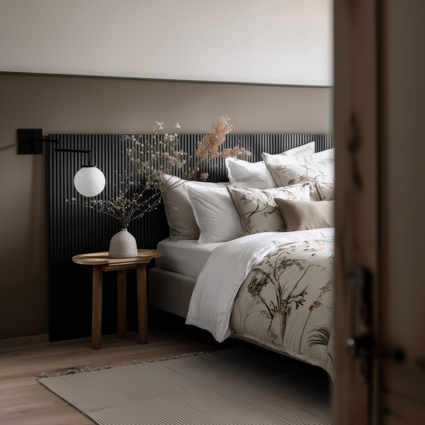 Sänggavel i akustikpanel, höjd 135 cm, bredd 245 cm, träslag Svartoljad Ek