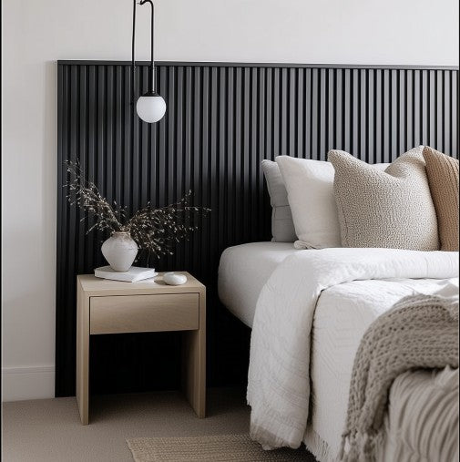 Sänggavel i akustikpanel, höjd 135 cm, bredd 245 cm, träslag Svartoljad Ek