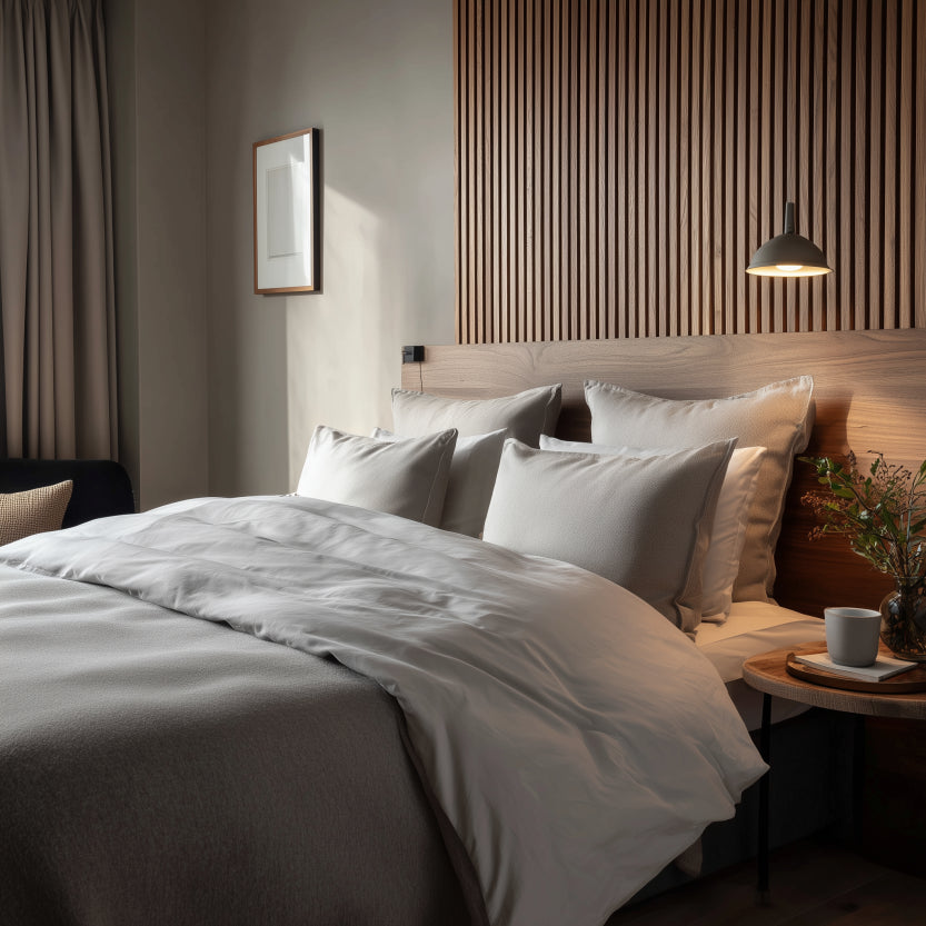 Sänggavel i akustikpanel, från golv till tak, bredd 185 cm, träslag valnöt (premiumutförande)