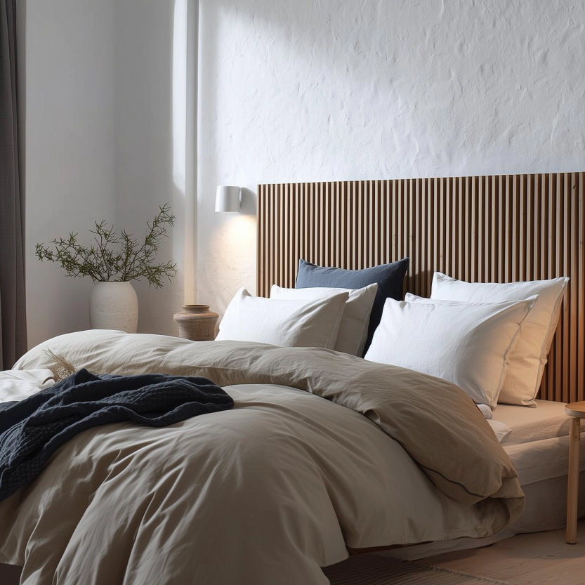 Sänggavel i akustikpanel, höjd 120 cm, bredd 245 cm, träslag Ek